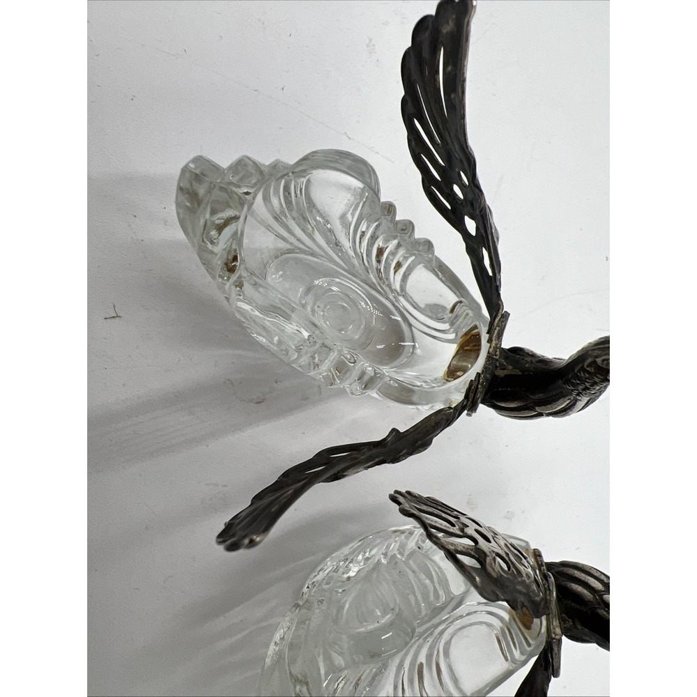 Vintage Swan Salt Cellars, Silver Plated, Articulated Wings, Clear Glass, Pair - Picture 8 of 11
